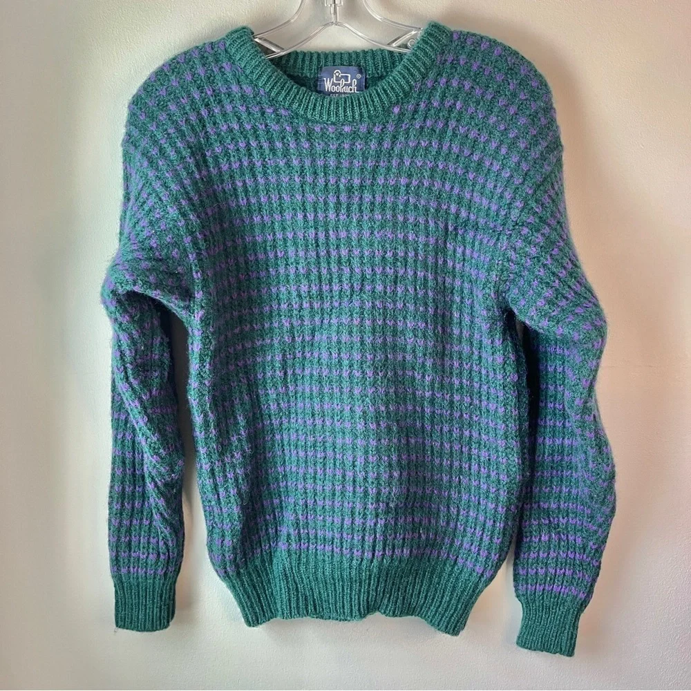 Vtg Woolrich Sweater Sz Medium 60s Knit Teal/Purple Wool